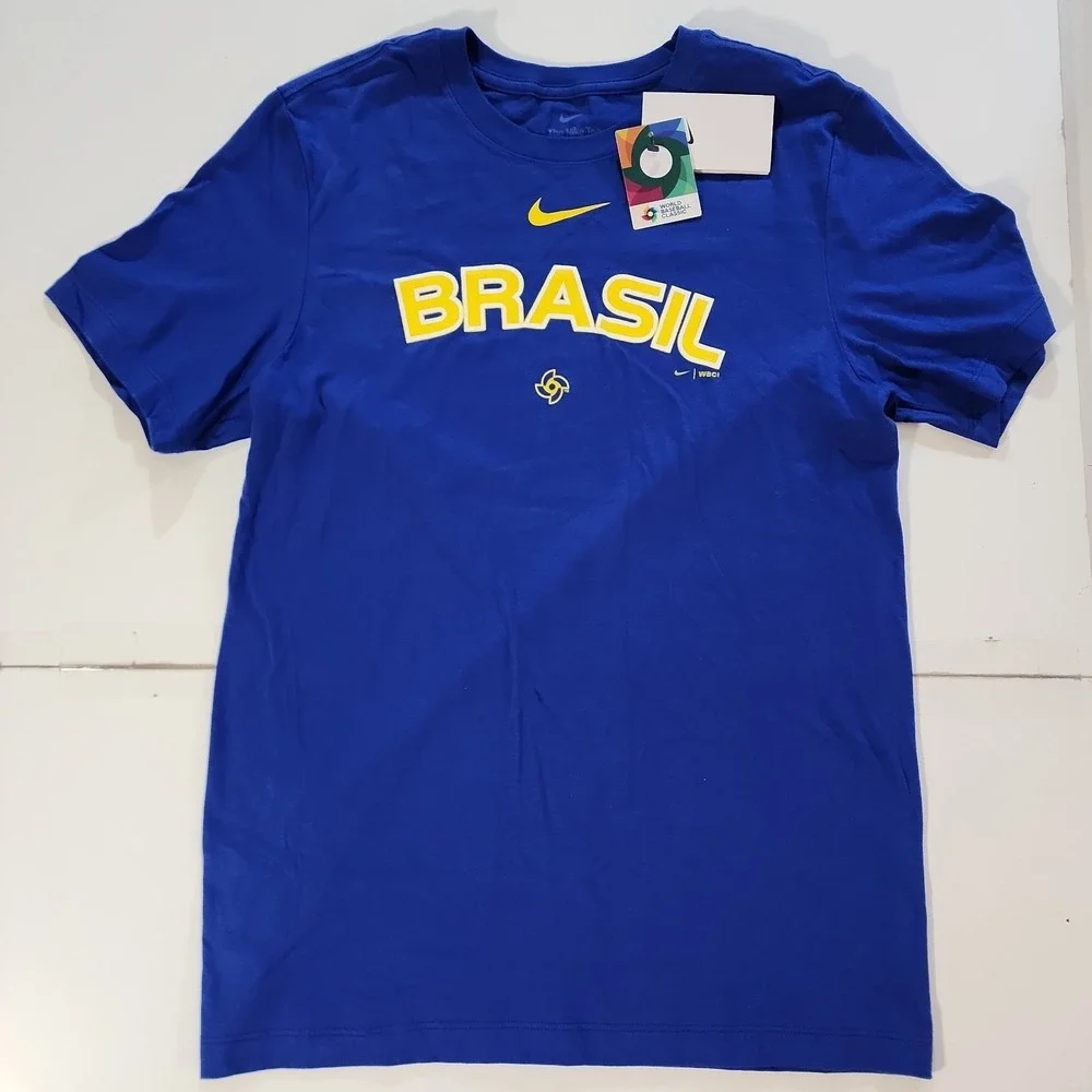 Nike World Baseball Classic Brasil T-Shirt Mens Small Blue WBC Graphic Tee NEW‎